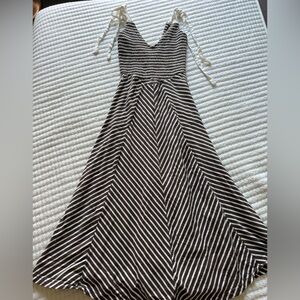 Free People Brown and White Striped Tie Shoulder Dress